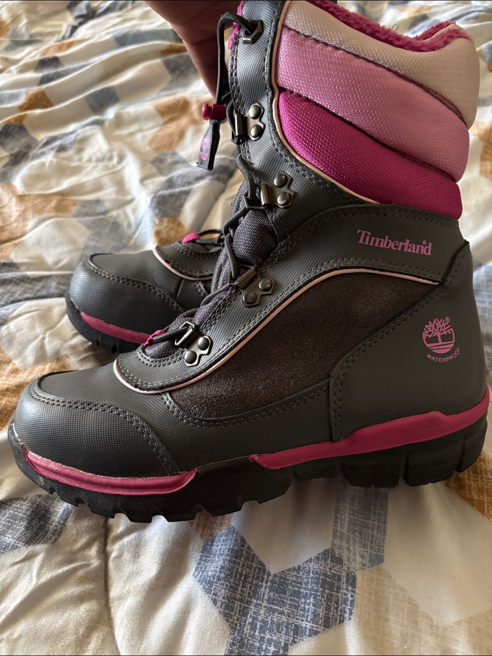 Timberland Youth Girls Thermolite 200 Gram Water Proof Snow Boots Pink/Gray Sz 2 - Picture 13 of 14